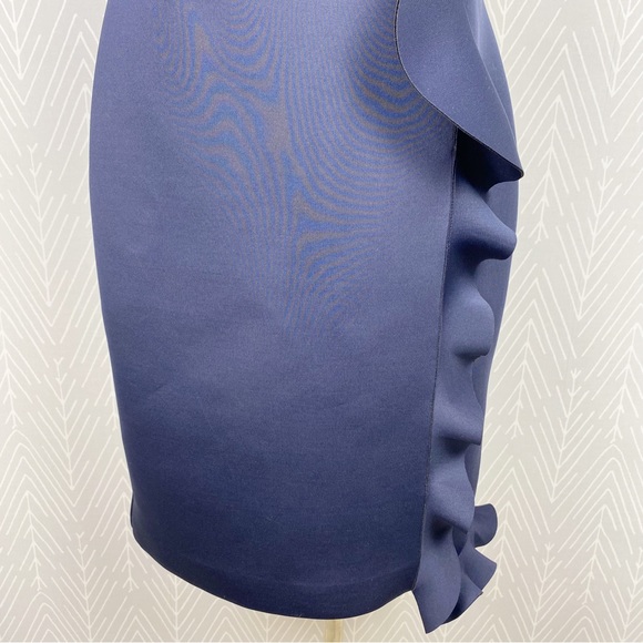NERO by Jatin Varma Navy Blue Scuba Ruffle Cocktail Dress. - Picture 8 of 13